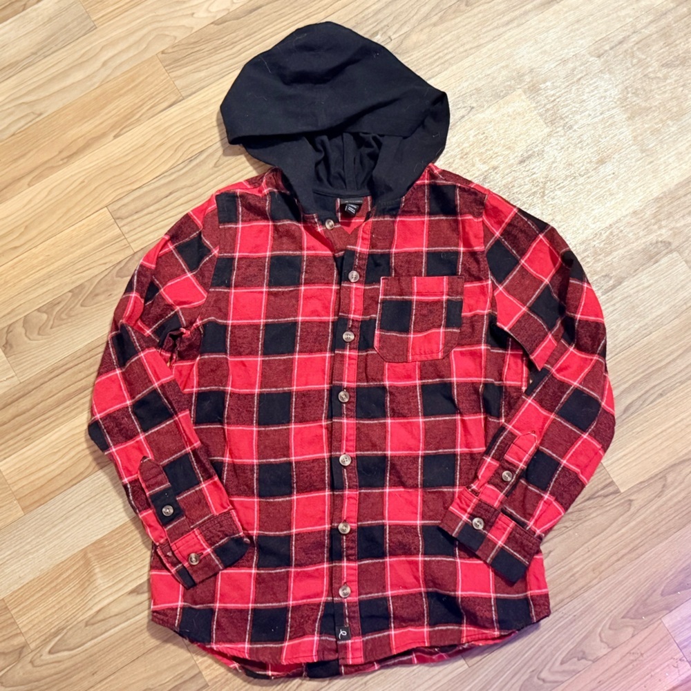 Art Class Hooded Buffalo Plaid Button Down Sz 10/12